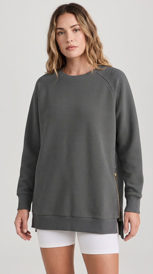 Ribbed Oversized Sweatshirt With Side Zips