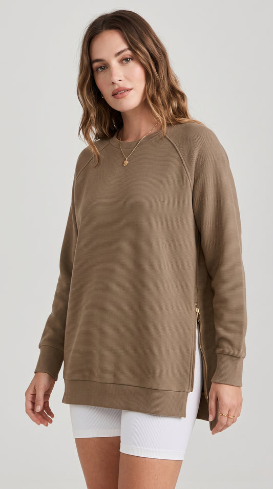 Ribbed Oversized Sweatshirt With Side Zips