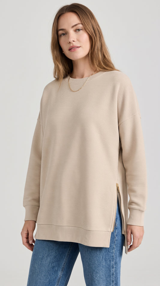 Ribbed Oversized Sweatshirt With Side Zips