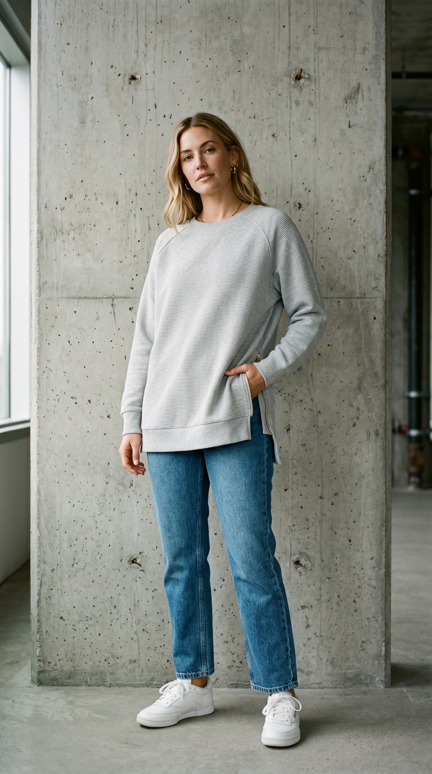 Ribbed Oversized Sweatshirt With Side Zips