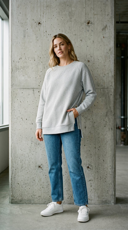 Ribbed Oversized Sweatshirt With Side Zips