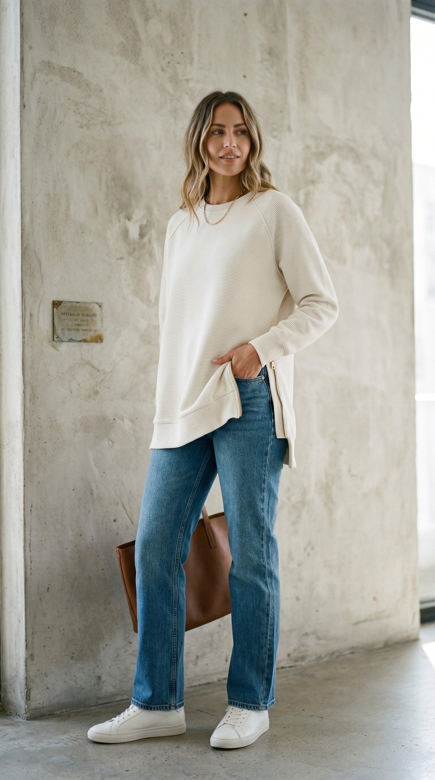 Ribbed Oversized Sweatshirt With Side Zips