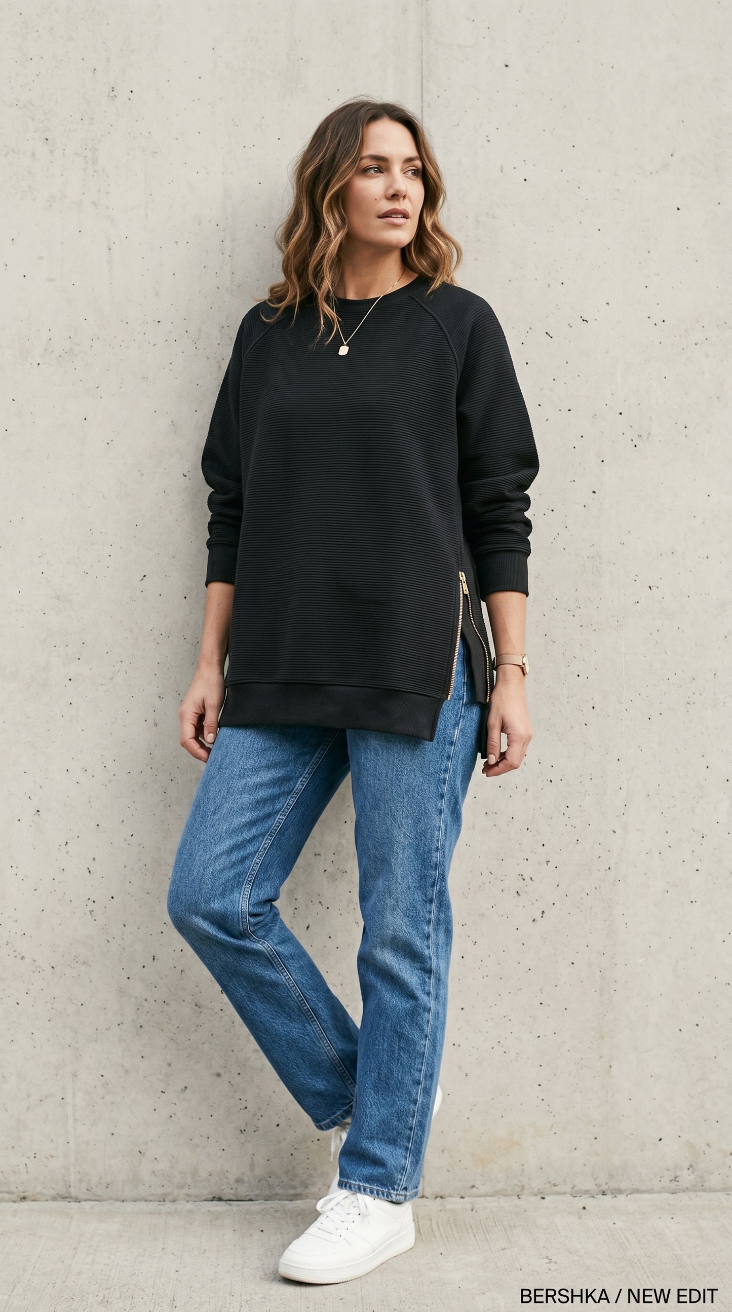 Ribbed Oversized Sweatshirt With Side Zips