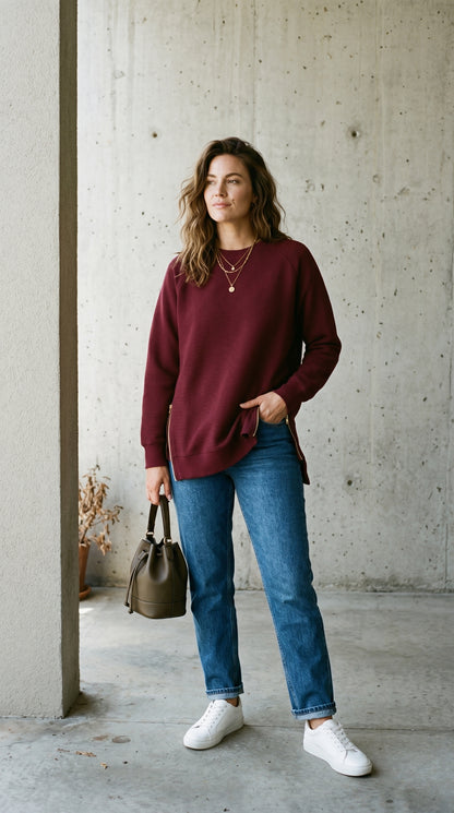 Ribbed Oversized Sweatshirt With Side Zips