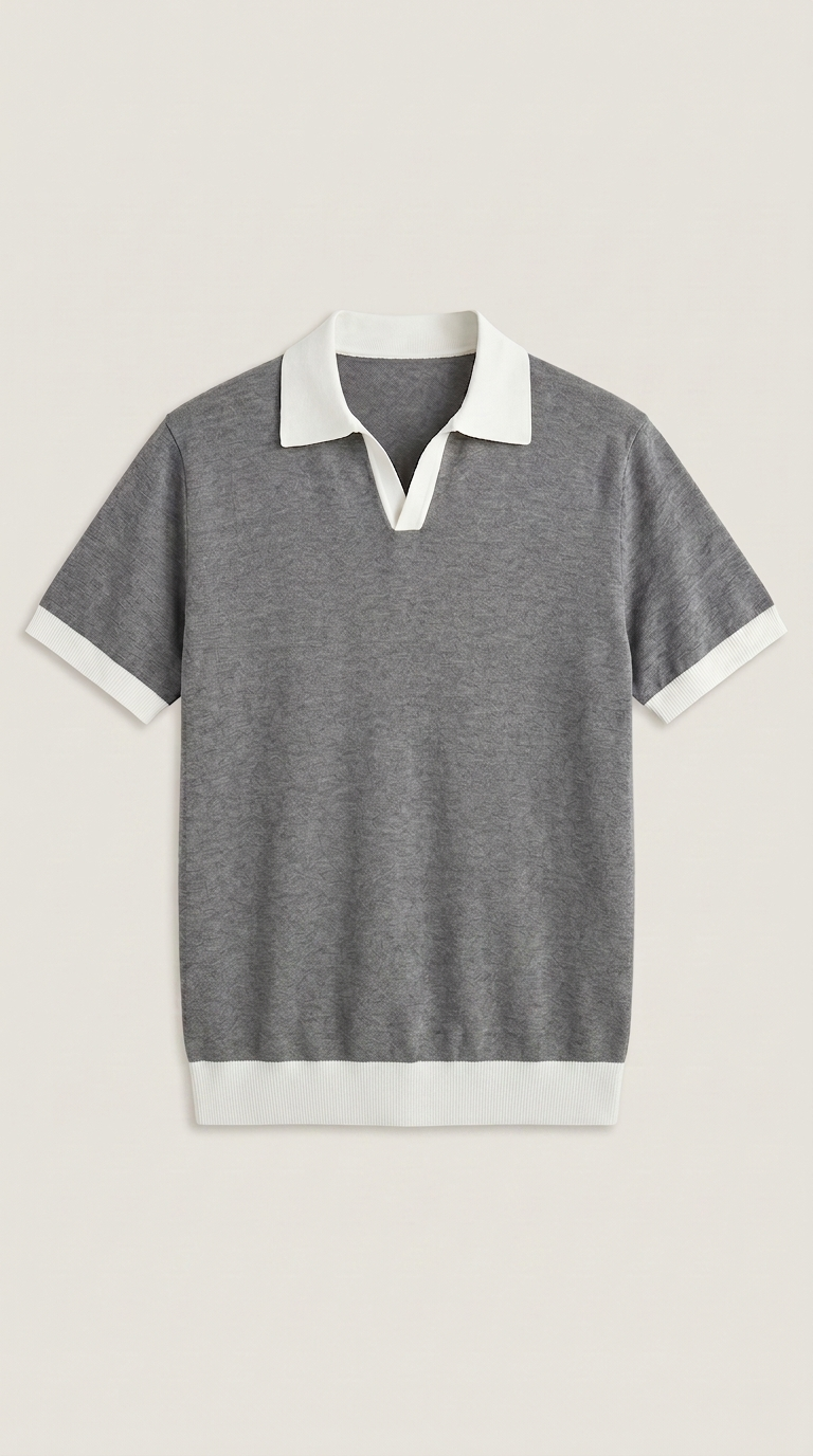 Areila Contrast Knit Short Sleeve Slim Fit Polo