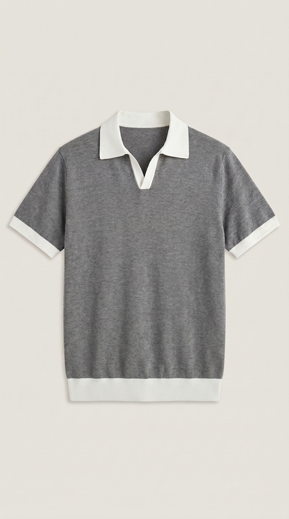 Areila Contrast Knit Short Sleeve Slim Fit Polo