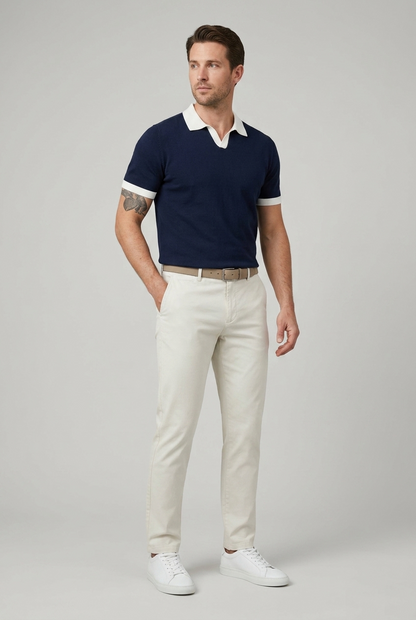 Areila Contrast Knit Short Sleeve Slim Fit Polo