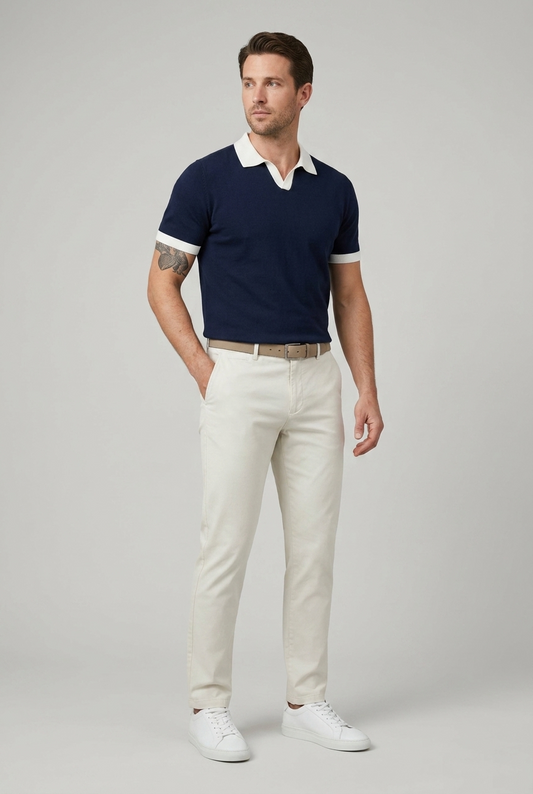 Areila Contrast Knit Short Sleeve Slim Fit Polo