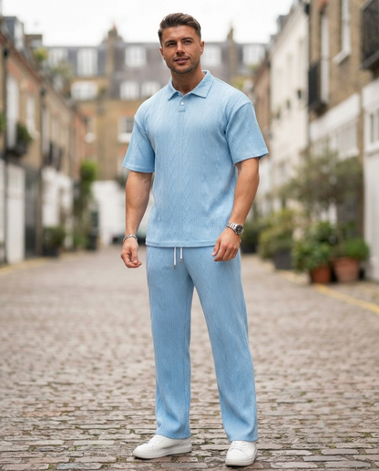 Men's Knitted Polo Shirt and Pants Set