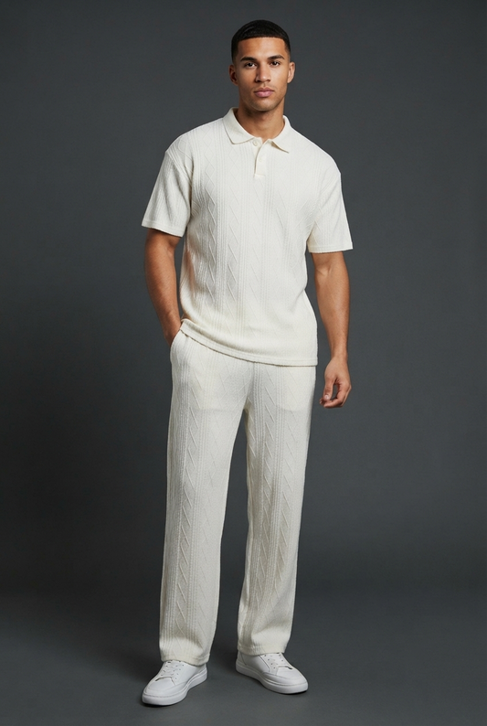 Men's Knitted Polo Shirt and Pants Set