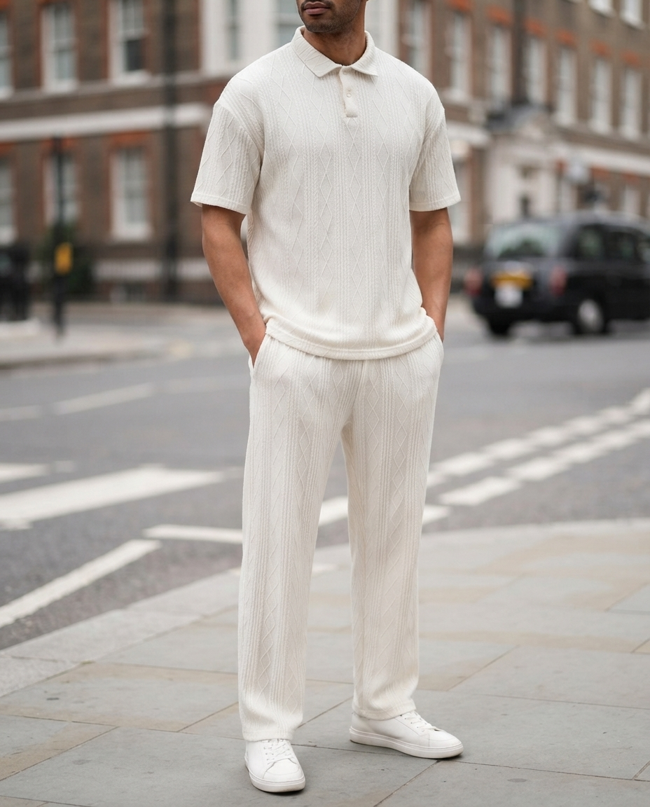 Men's Knitted Polo Shirt and Pants Set