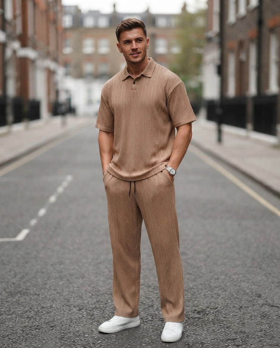 Men's Knitted Polo Shirt and Pants Set