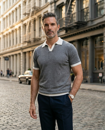 Areila Contrast Knit Short Sleeve Slim Fit Polo