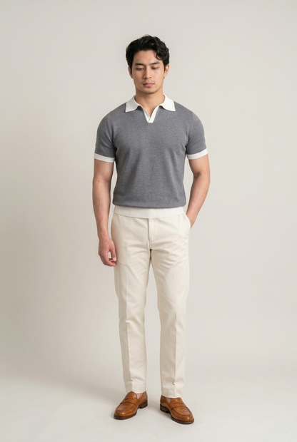 Areila Contrast Knit Short Sleeve Slim Fit Polo