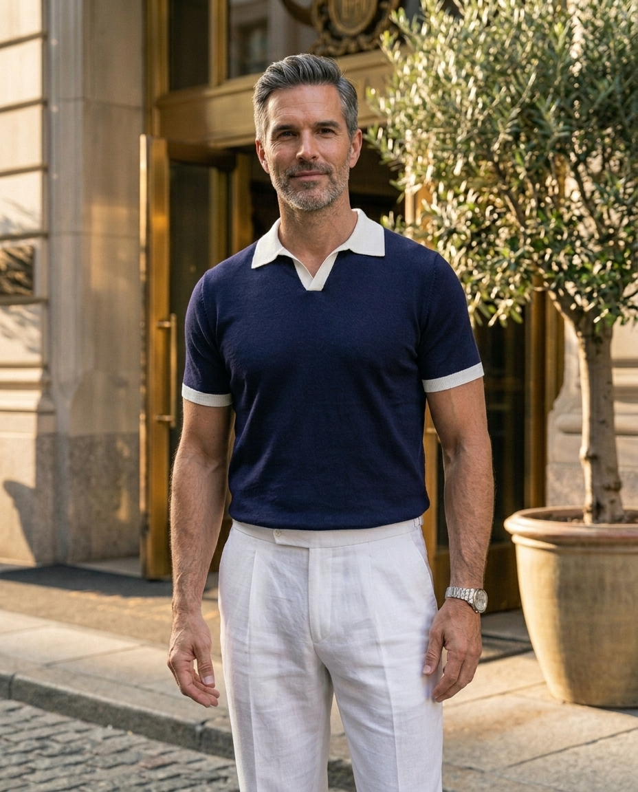 Areila Contrast Knit Short Sleeve Slim Fit Polo