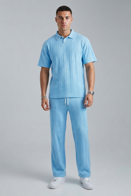 Men's Knitted Polo Shirt and Pants Set