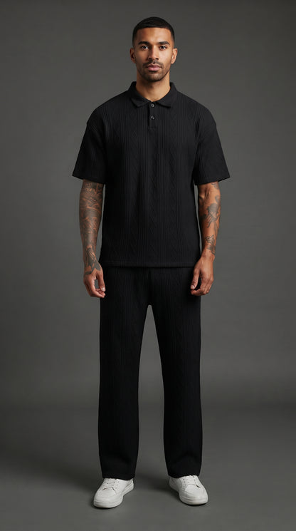 Men's Knitted Polo Shirt and Pants Set