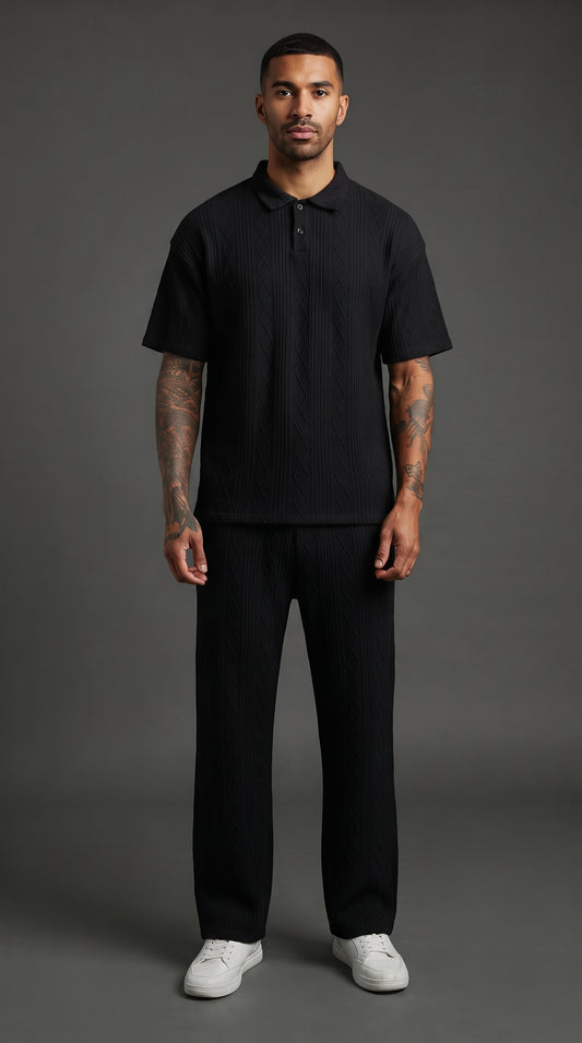 Men's Knitted Polo Shirt and Pants Set