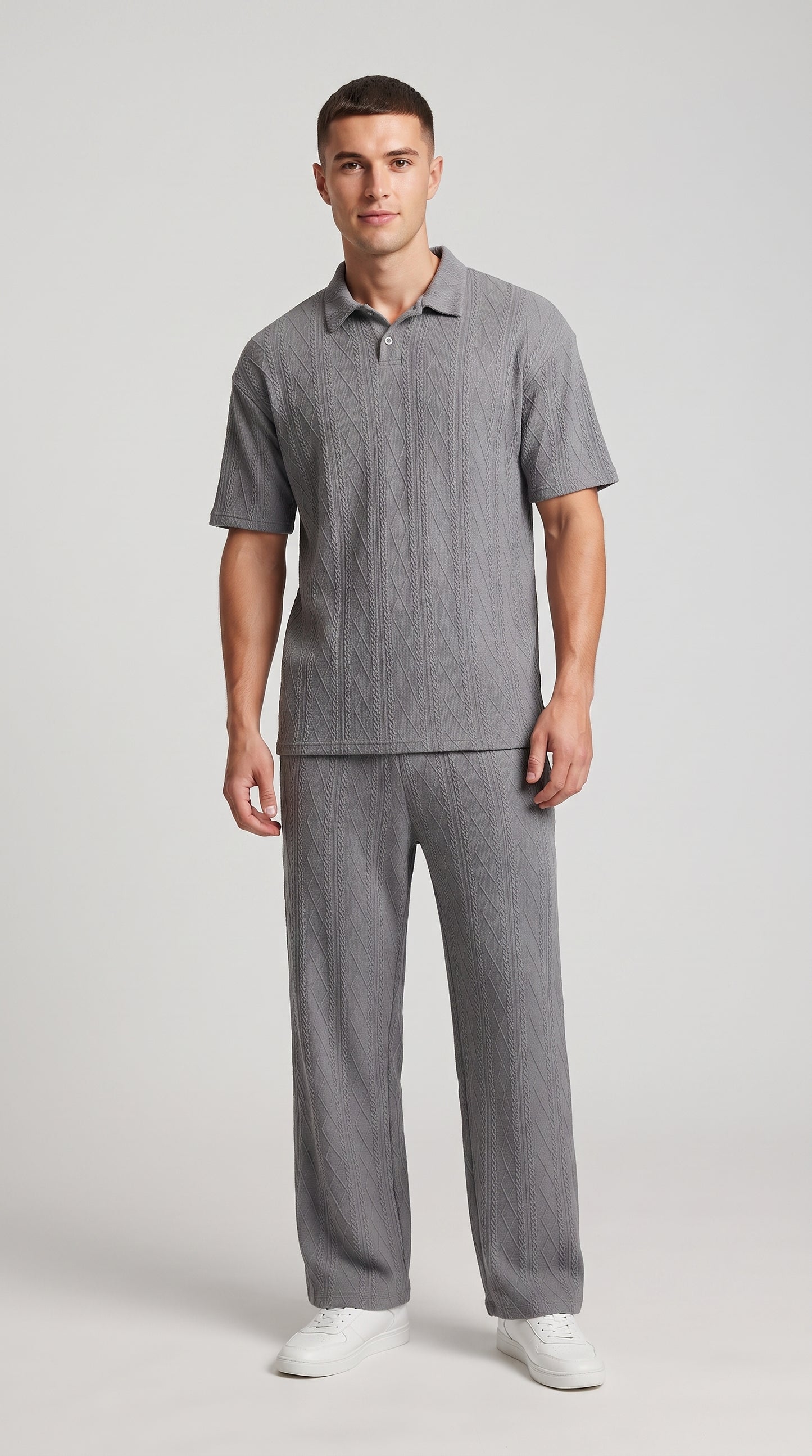 Men's Knitted Polo Shirt and Pants Set