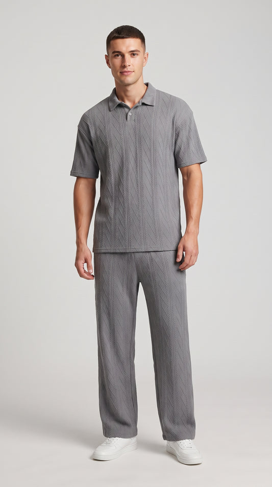 Men's Knitted Polo Shirt and Pants Set
