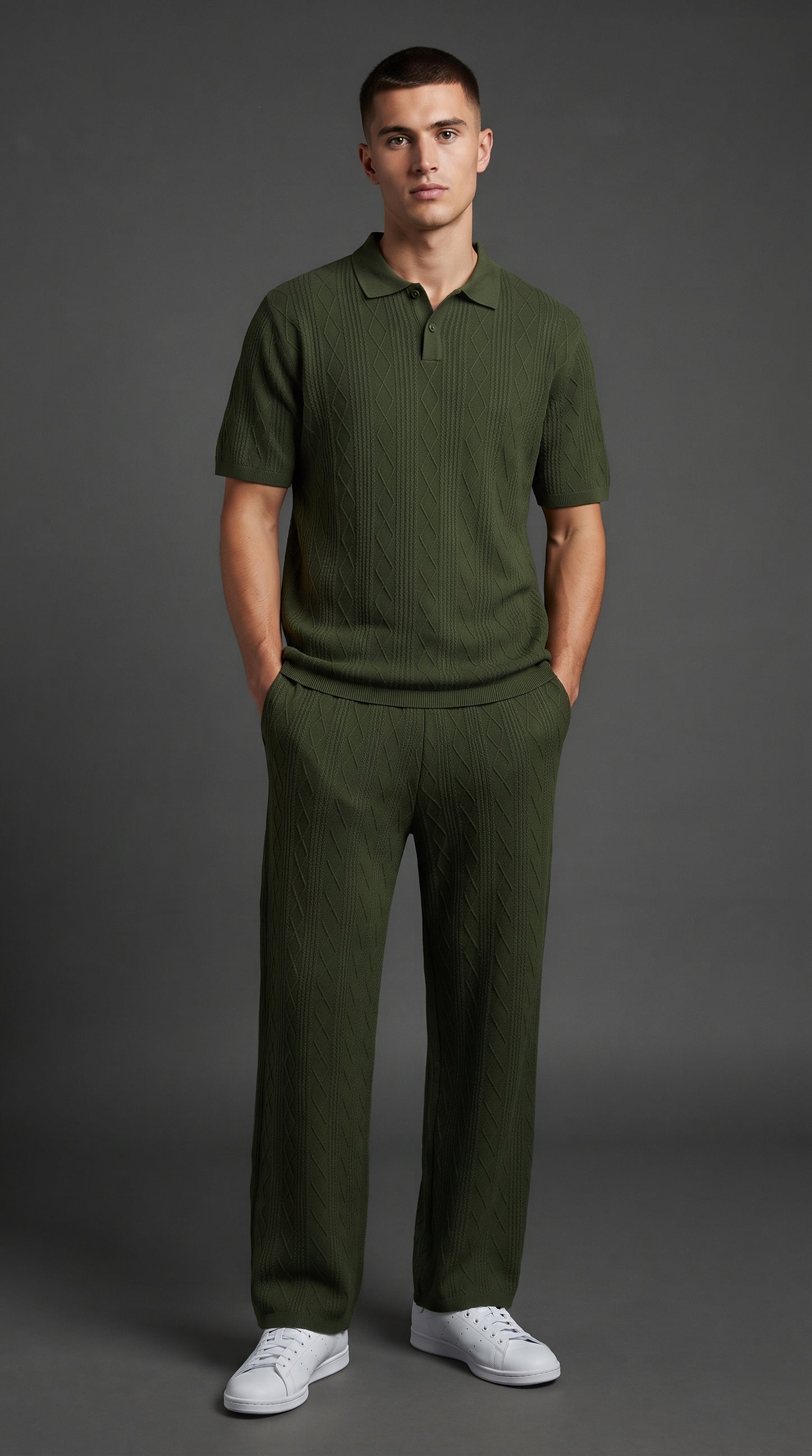 Men's Knitted Polo Shirt and Pants Set