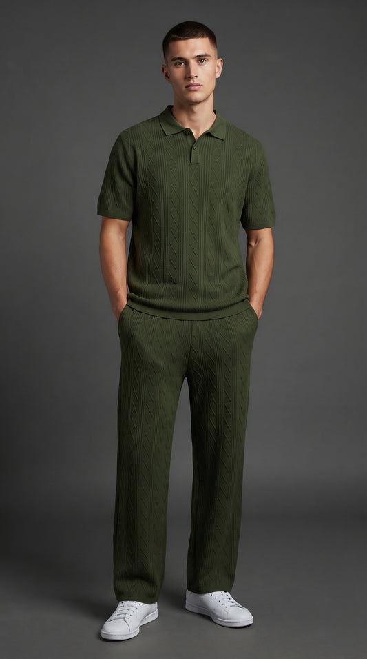 Men's Knitted Polo Shirt and Pants Set