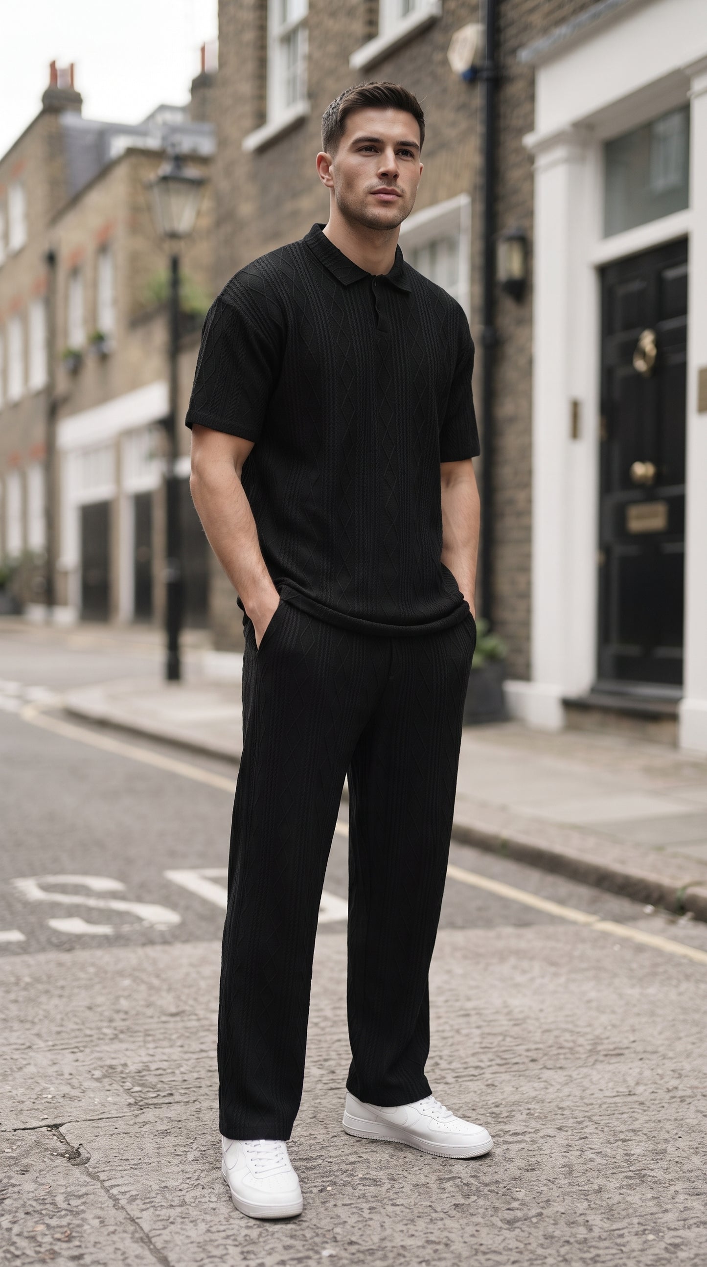 Men's Knitted Polo Shirt and Pants Set