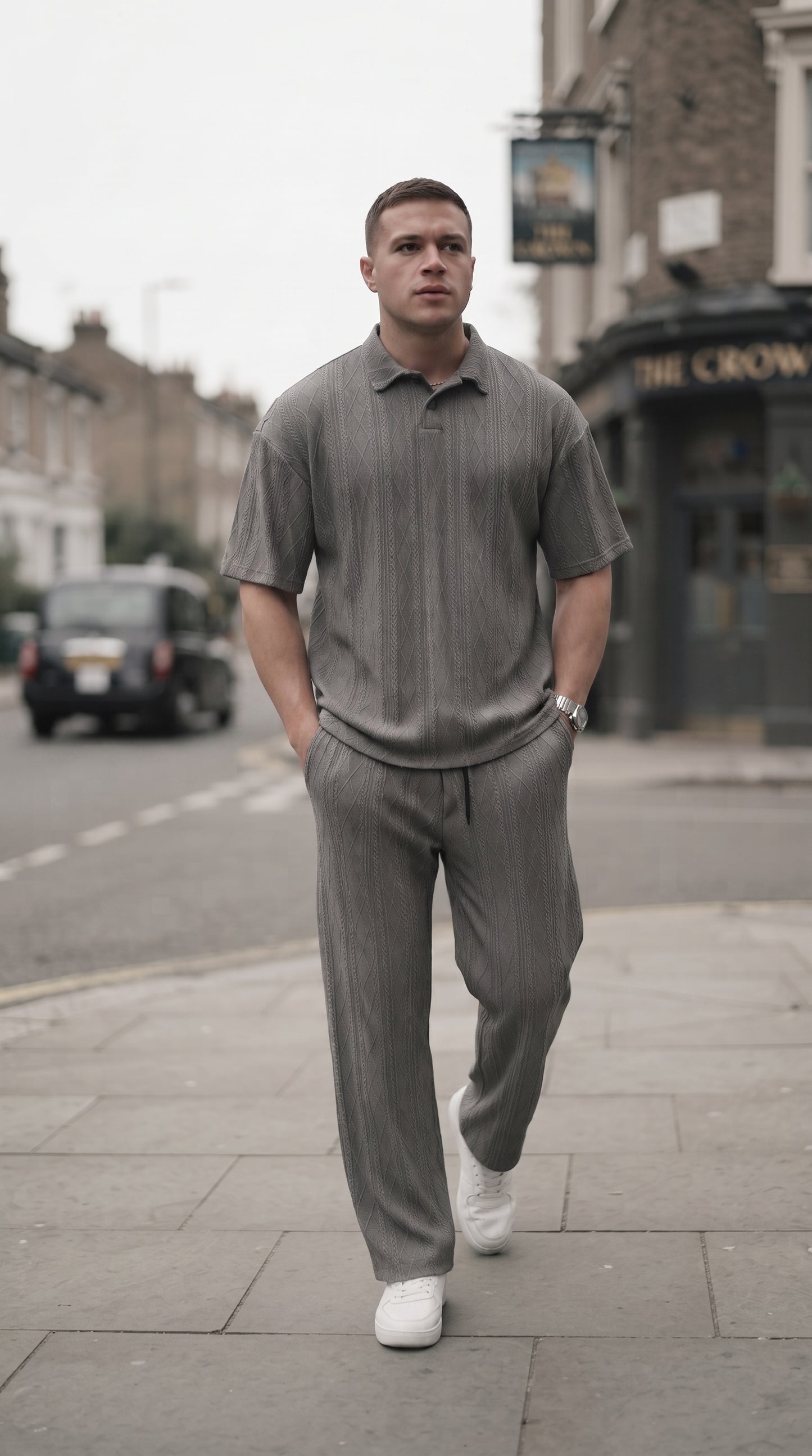 Men's Knitted Polo Shirt and Pants Set
