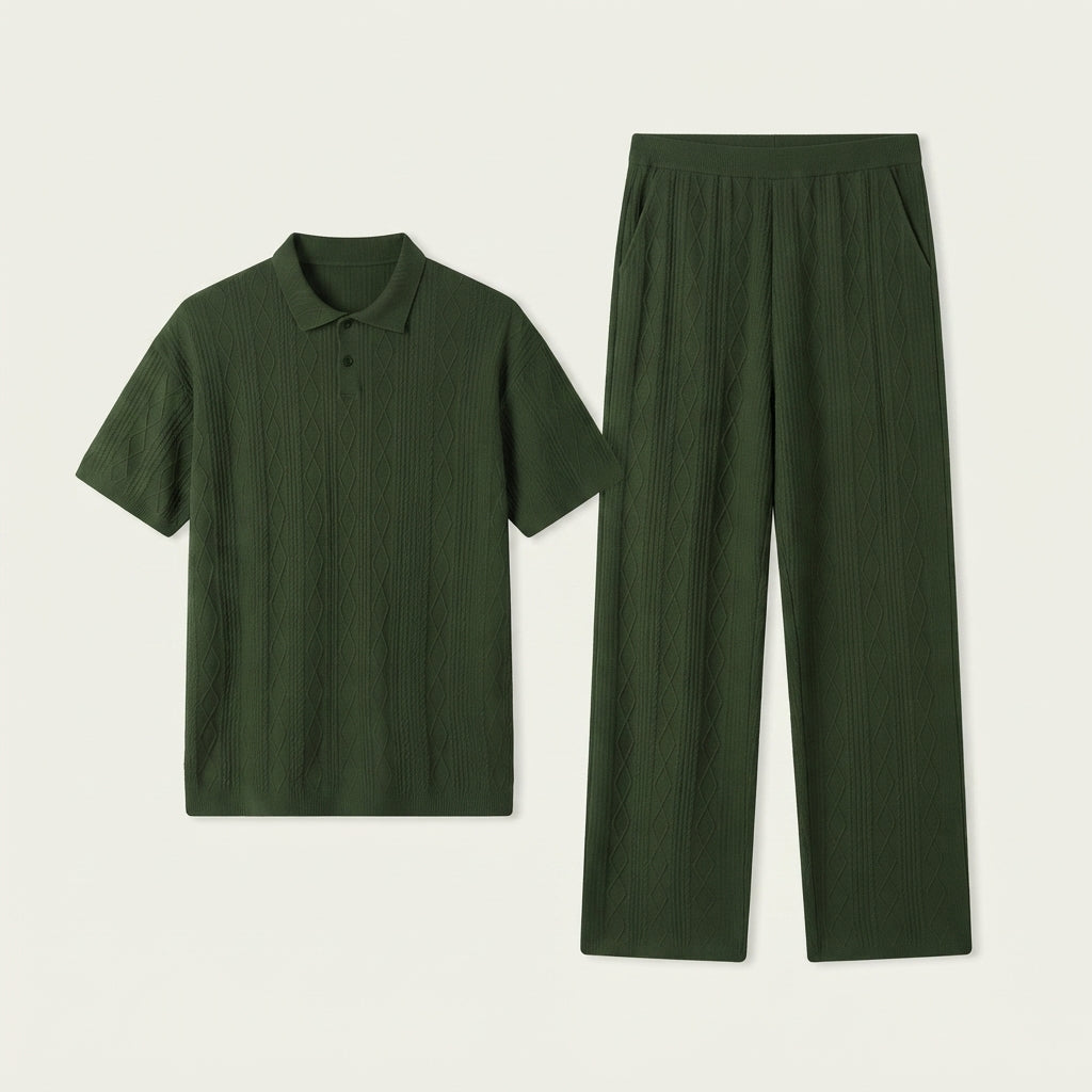 Men's Knitted Polo Shirt and Pants Set