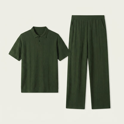 Men's Knitted Polo Shirt and Pants Set