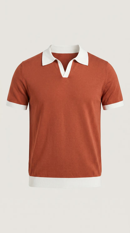 Areila Contrast Knit Short Sleeve Slim Fit Polo