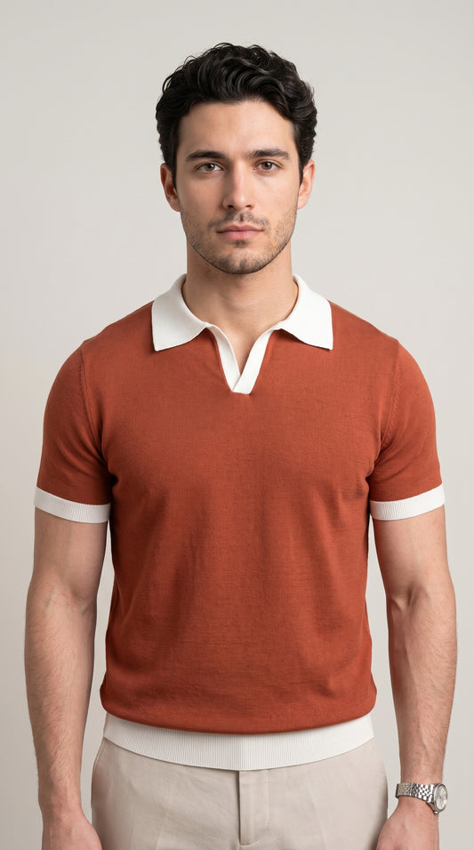 Areila Contrast Knit Short Sleeve Slim Fit Polo