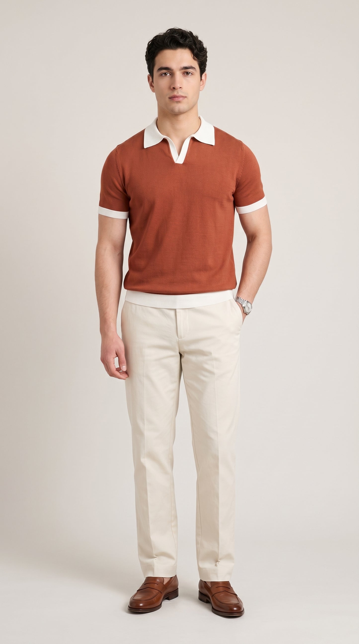 Areila Contrast Knit Short Sleeve Slim Fit Polo