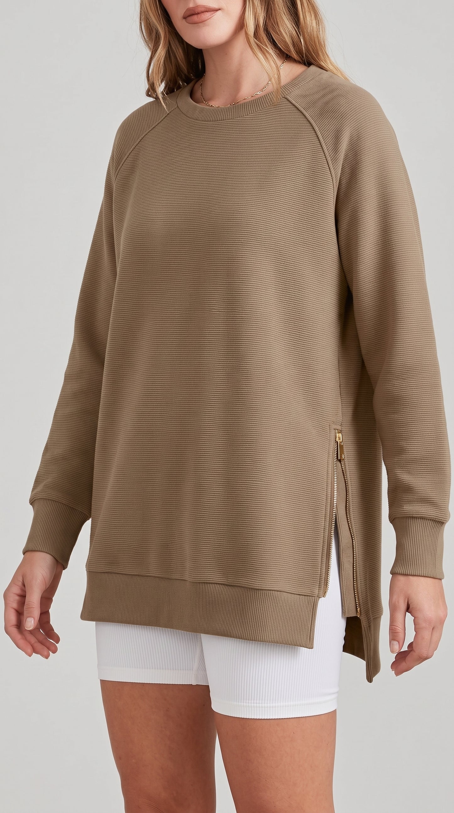 Ribbed Oversized Sweatshirt With Side Zips