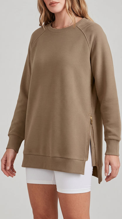 Ribbed Oversized Sweatshirt With Side Zips