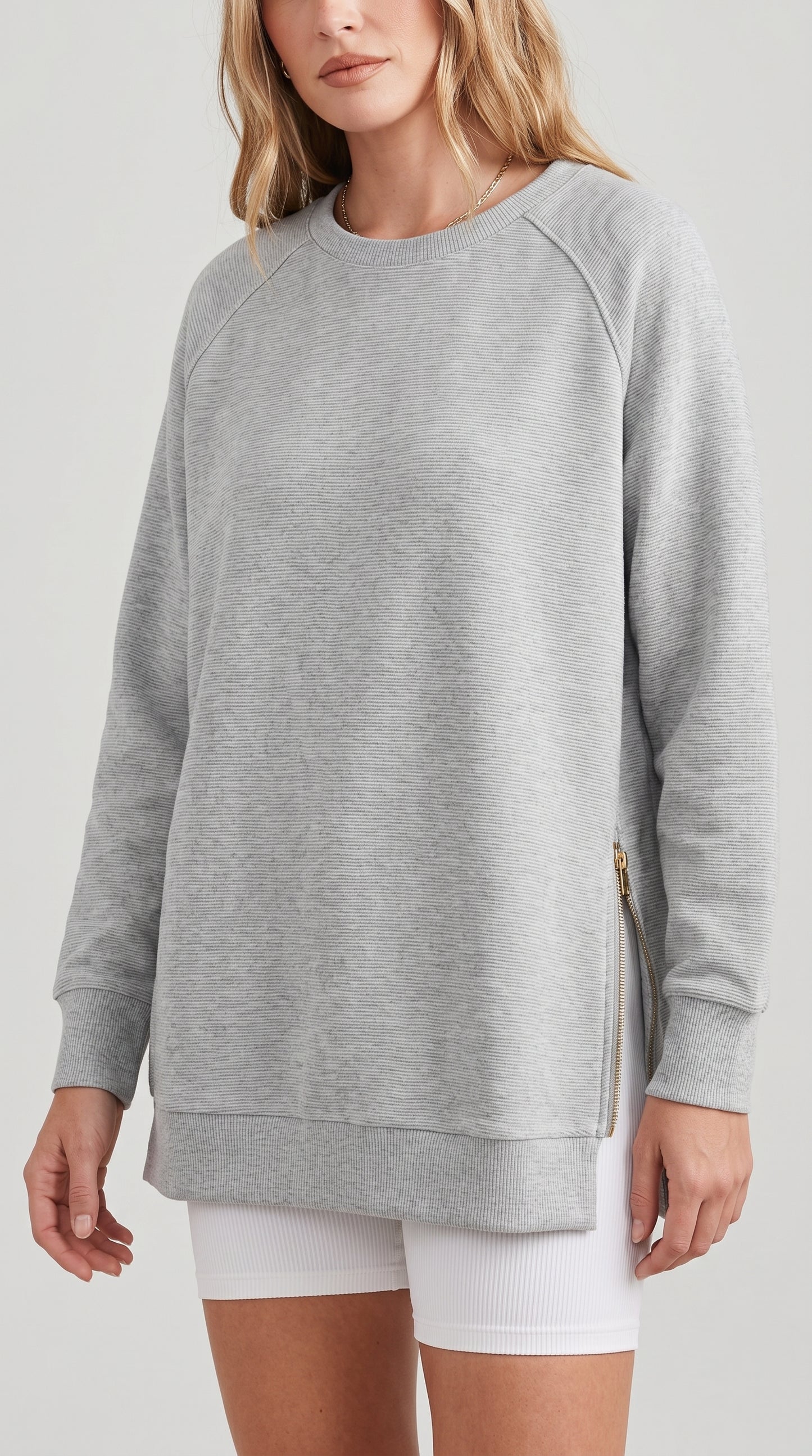 Ribbed Oversized Sweatshirt With Side Zips