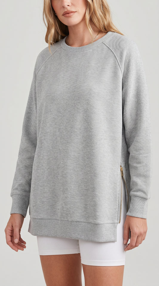 Ribbed Oversized Sweatshirt With Side Zips