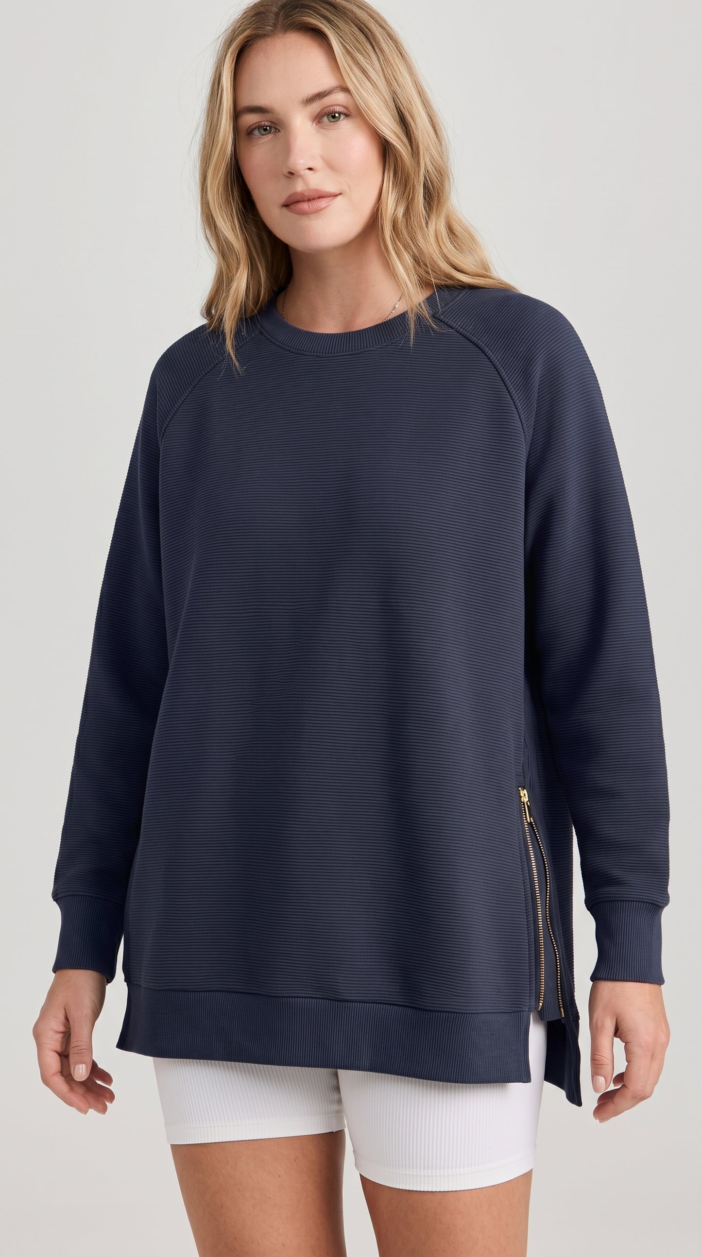 Ribbed Oversized Sweatshirt With Side Zips