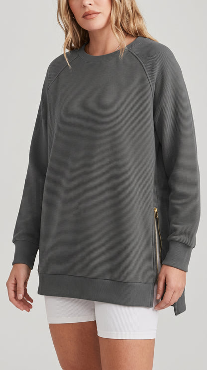 Ribbed Oversized Sweatshirt With Side Zips