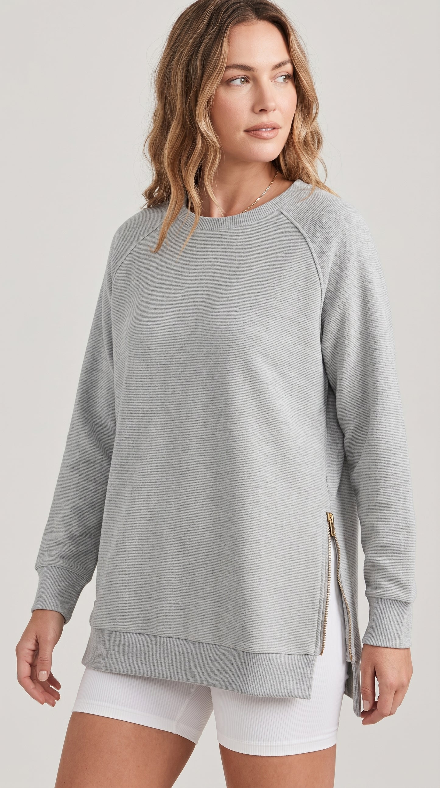 Ribbed Oversized Sweatshirt With Side Zips