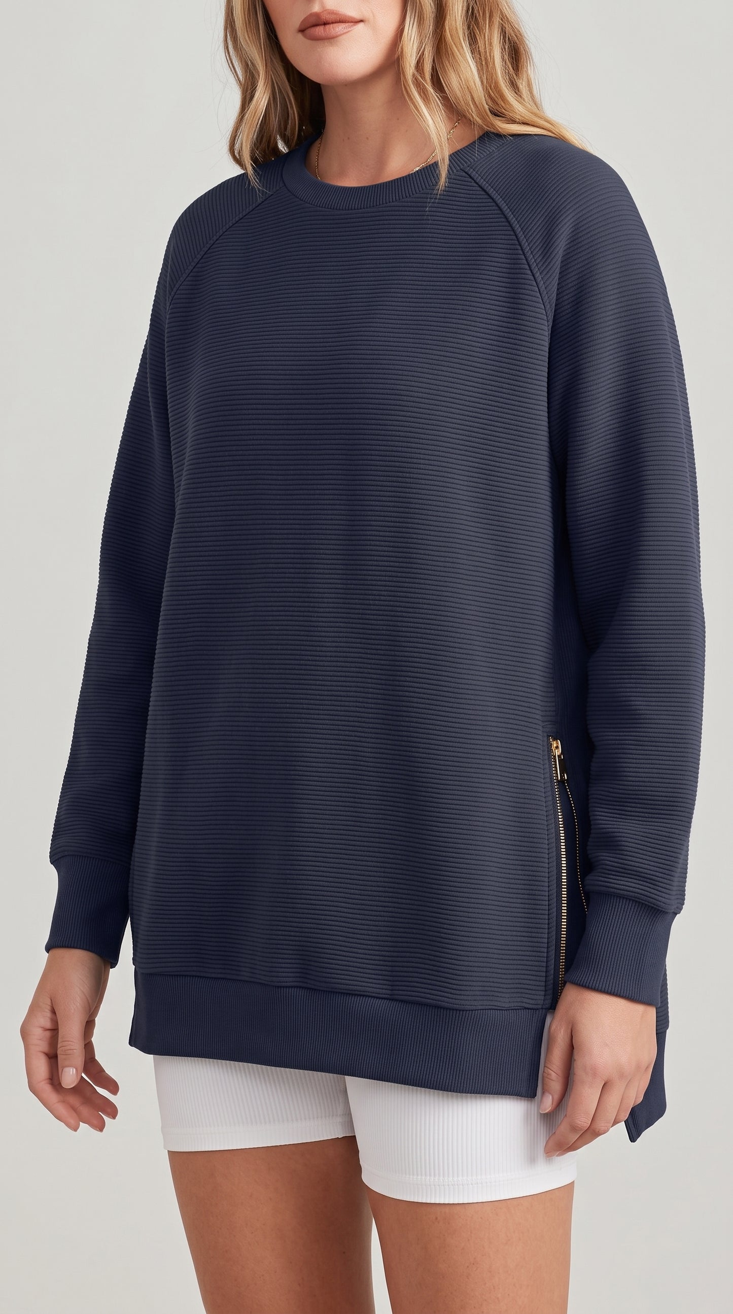 Ribbed Oversized Sweatshirt With Side Zips