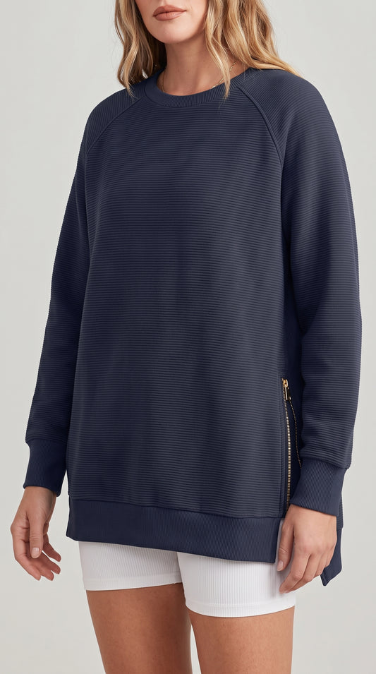 Ribbed Oversized Sweatshirt With Side Zips