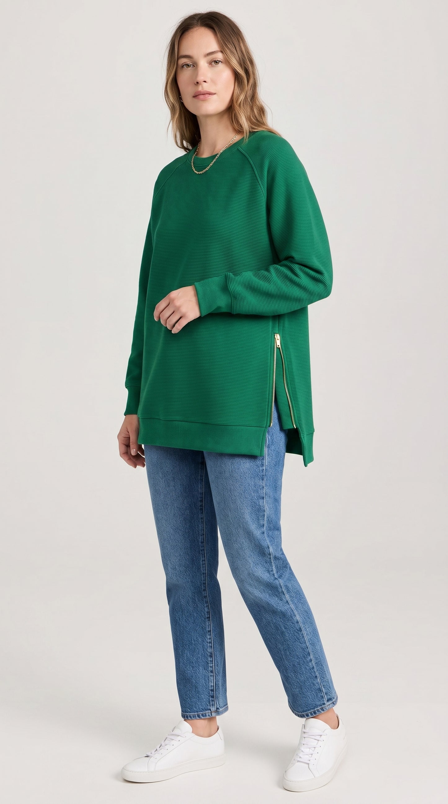 Ribbed Oversized Sweatshirt With Side Zips