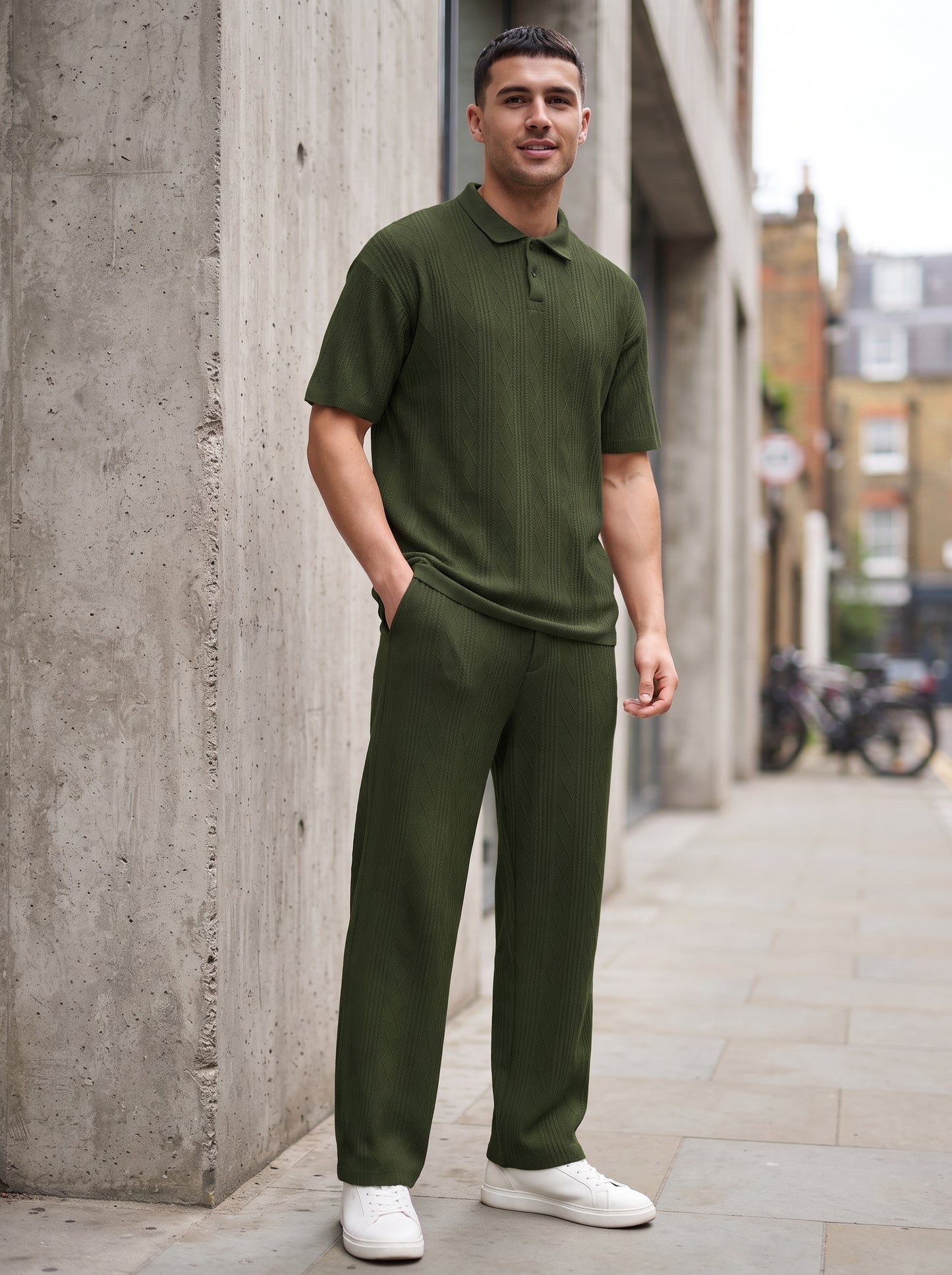 Men's Knitted Polo Shirt and Pants Set
