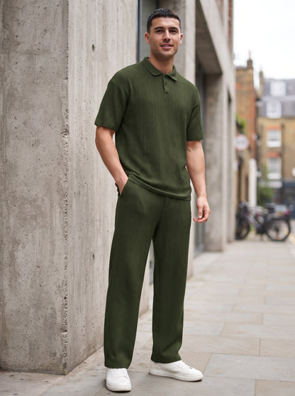 Men's Knitted Polo Shirt and Pants Set